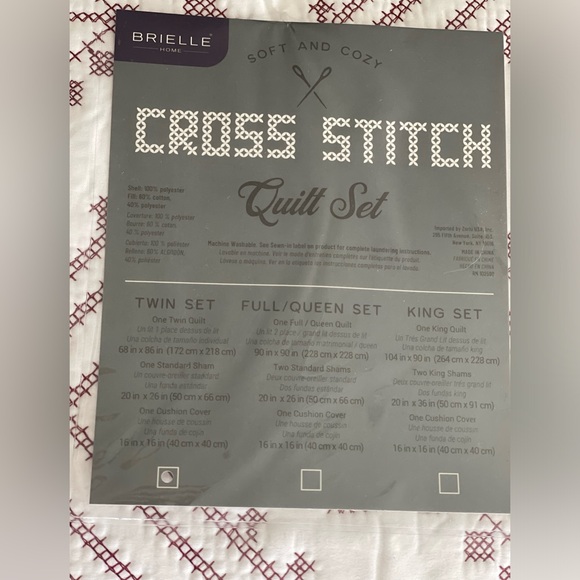 Brielle Home Cross Stitch Quilt Set, Twin Red - Picture 4 of 5